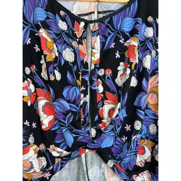 Free People Keepin On Top shirt sz SMALL Floral Cropped Tie front Sleeves - Picture 6 of 7